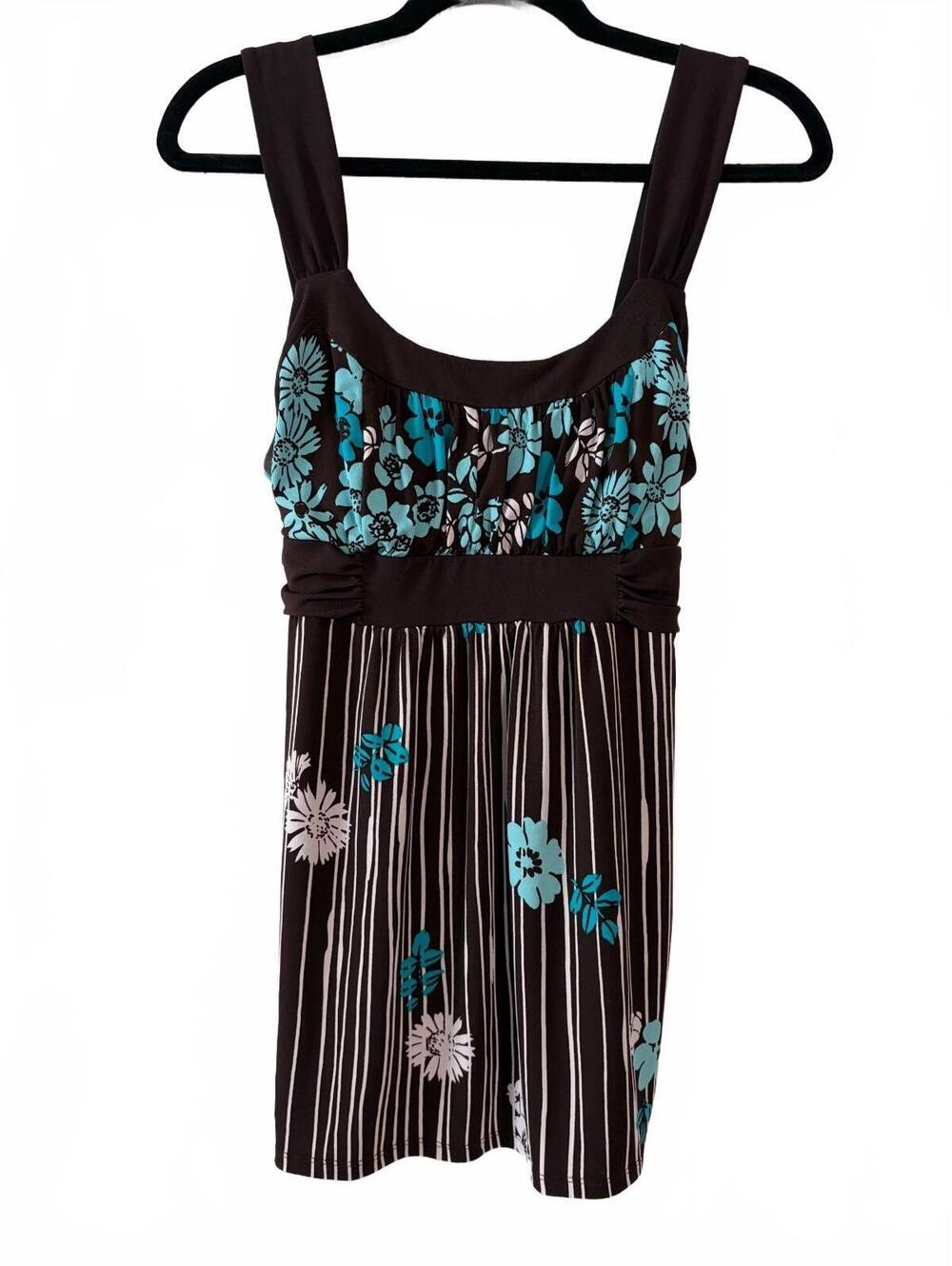 Vintage Y2K Speechless Babydoll Top Brown Turquoise Floral Tie Back